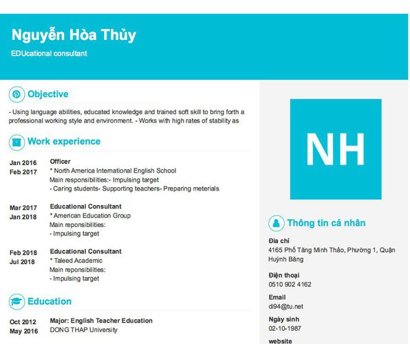 Mẫu CV EDUcational consultant