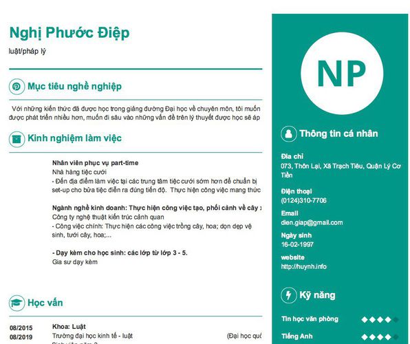 Mẫu CV luật/pháp lý