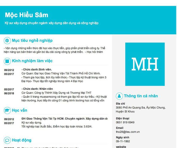 Gợi ý cách viết Mẫu CV tham khảo Kỹ sư xây dựng chuyên ngành xây dựng dân dụng và công nghiệp