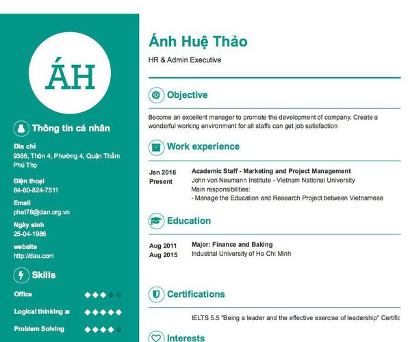 Mẫu CV HR & Admin Executive