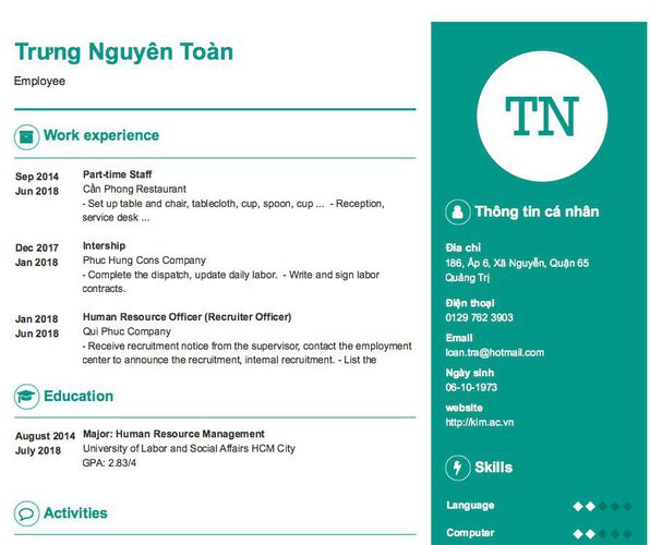 Mẫu CV Employee