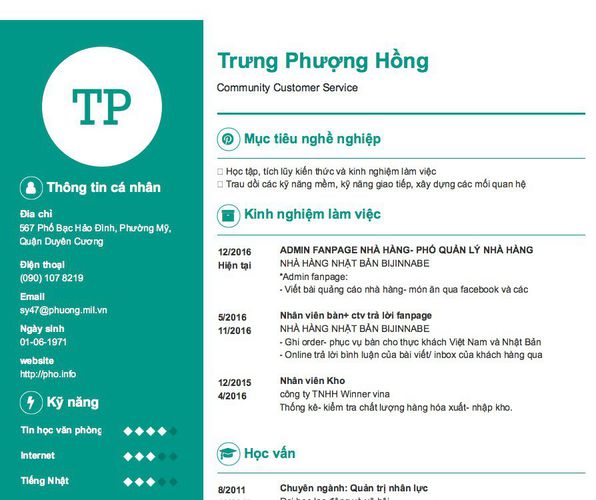 Mẫu CV Community Customer Service