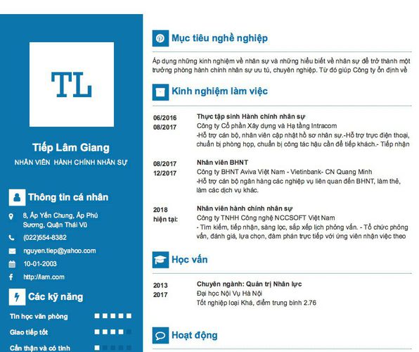 Mẫu CV NHÂN VIÊN  HÀNH CHÍNH NHÂN SỰ