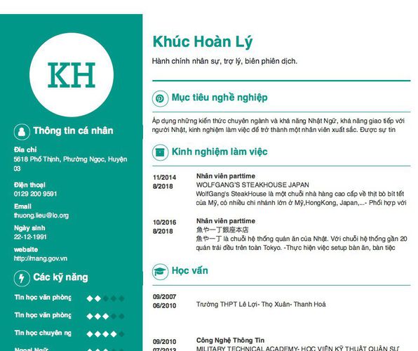 Gợi ý cách viết Mẫu CV tham khảo Hành chính nhân sự, trợ lý, biên phiên dịch.