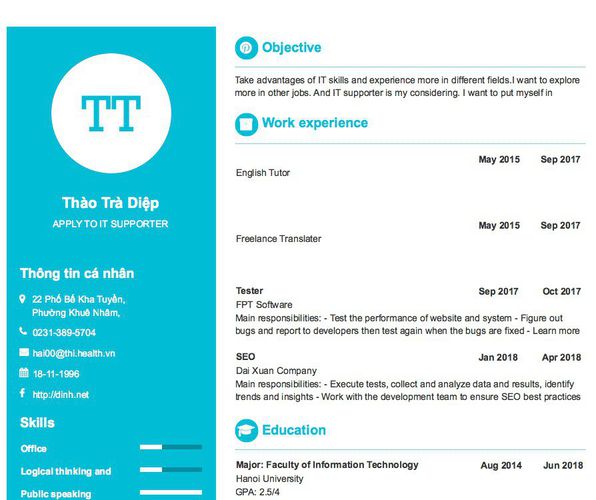 Mẫu CV APPLY TO IT SUPPORTER