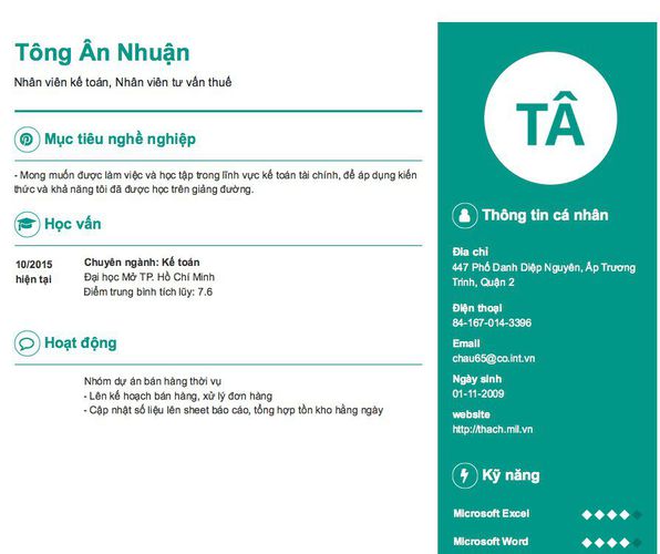 Gợi ý cách viết Mẫu CV tham khảo Nhân viên kế toán, Nhân viên tư vấn thuế