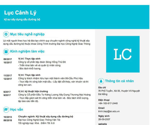 Mẫu CV kỹ sư xây dựng cầu đường bộ