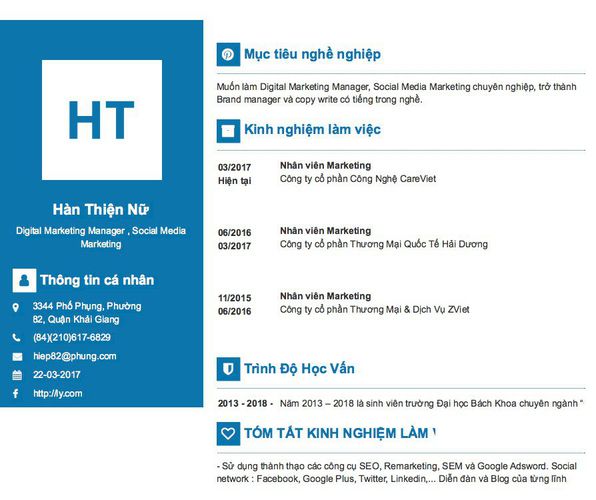 Gợi ý cách viết Mẫu CV tham khảo Digital Marketing Manager , Social Media Marketing