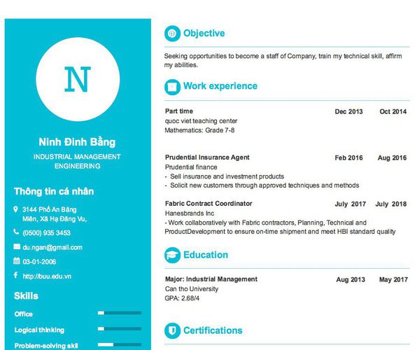 Mẫu CV INDUSTRIAL MANAGEMENT ENGINEERING