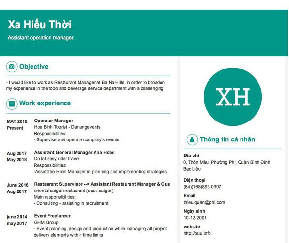 Mẫu CV Assistant operation manager