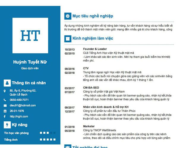 Mẫu CV Giao dịch viên