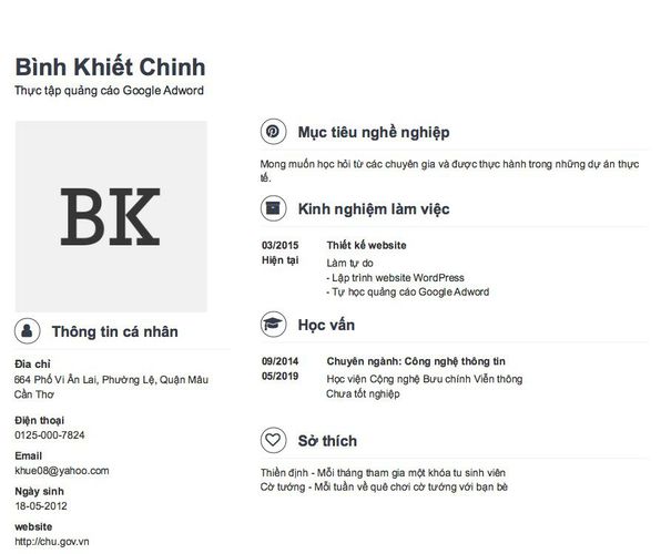 Mẫu CV Thực tập quảng cáo Google Adword