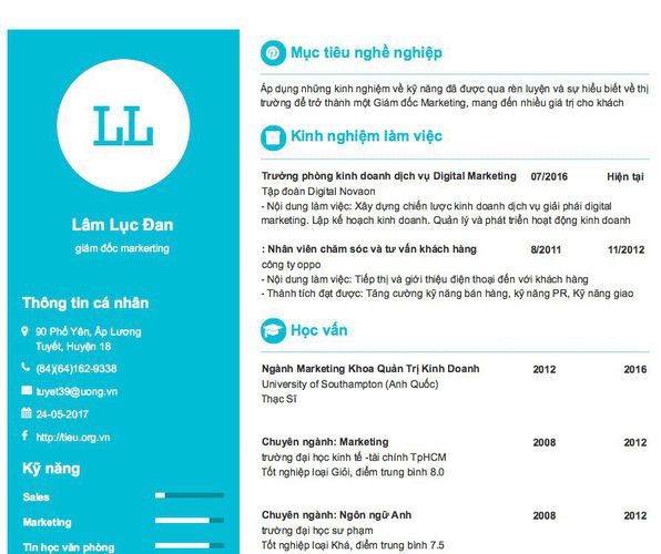 Mẫu CV giám đốc markerting