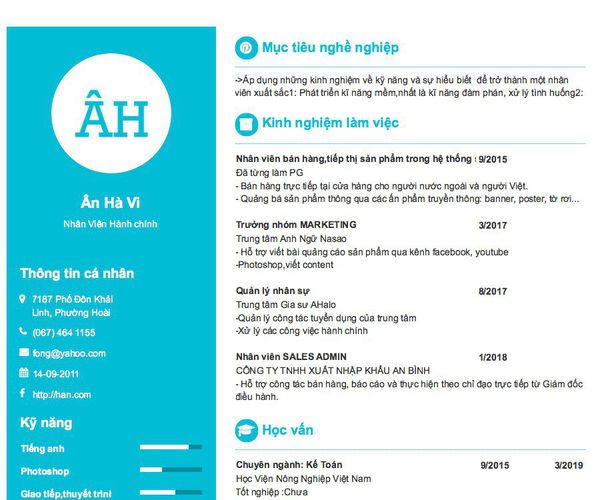 Mẫu CV Nhân Viên Hành chính