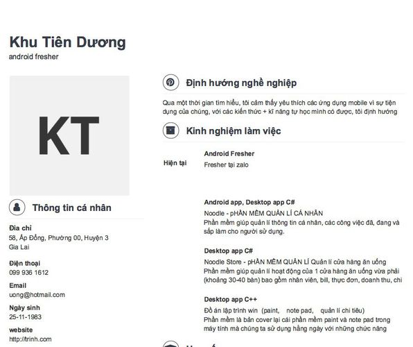 Mẫu CV android fresher