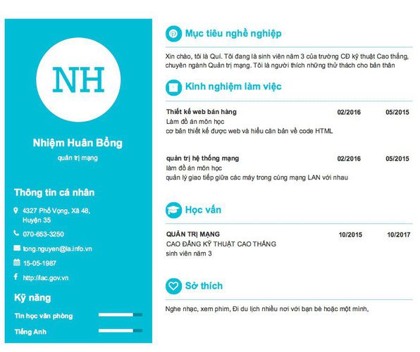 Mẫu CV quản trị mạng