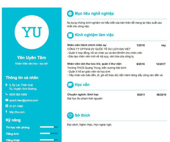 Mẫu CV Nhân Viên văn thư - lưu trữ