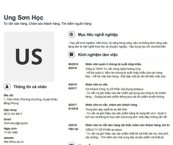 Gợi ý cách viết Mẫu CV tham khảo Tư vấn bán hàng, Chăm sóc khách hàng, Tìm kiếm nguồn hàng