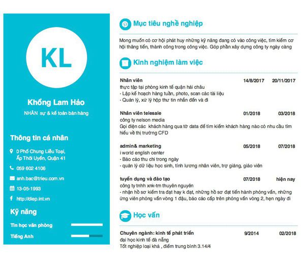 Mẫu CV NHÂN  sự & kế toán bán hàng