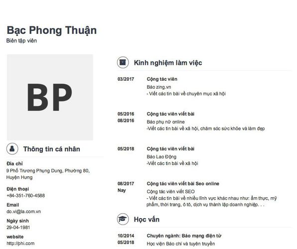 Mẫu CV Biên tập viên