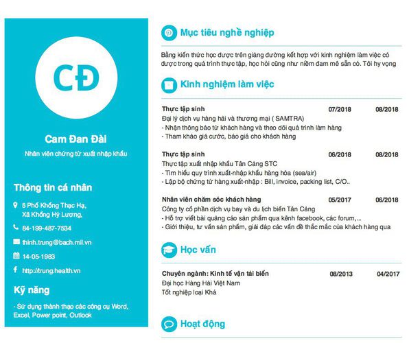 Mẫu CV Nhân viên chứng từ xuất nhập khẩu
