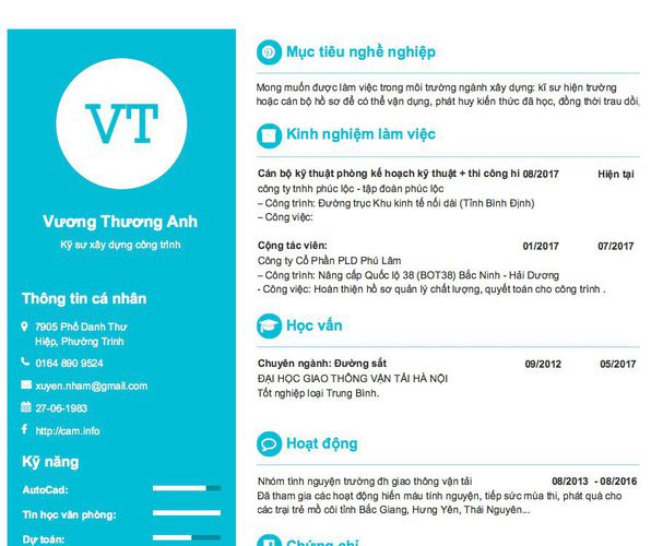 Mẫu CV Kỹ sư xây dựng công trình