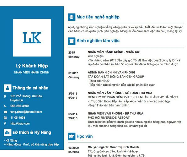 Gợi ý cách viết Mẫu CV tham khảo NHÂN VIÊN HÀNH CHÍNH