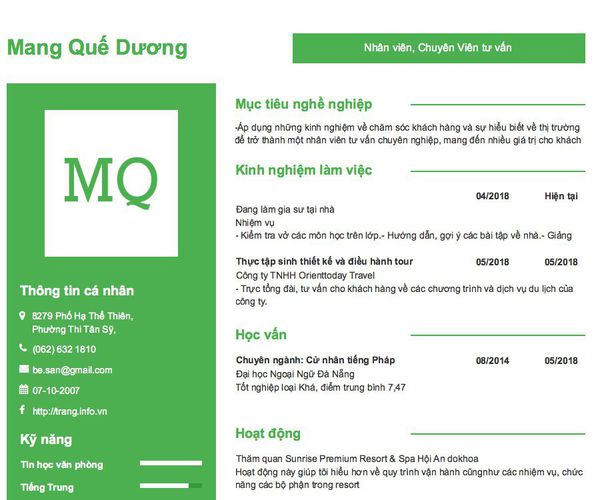 Gợi ý cách viết Mẫu CV tham khảo Nhân viên, Chuyên Viên tư vấn