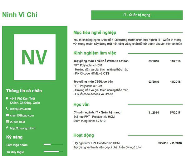 Mẫu CV IT - Quản trị mạng