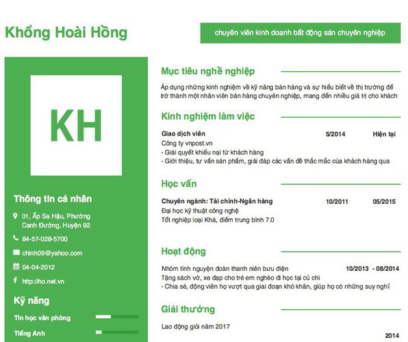 Gợi ý cách viết Mẫu CV tham khảo chuyên viên kinh doanh bất động sản chuyên nghiệp