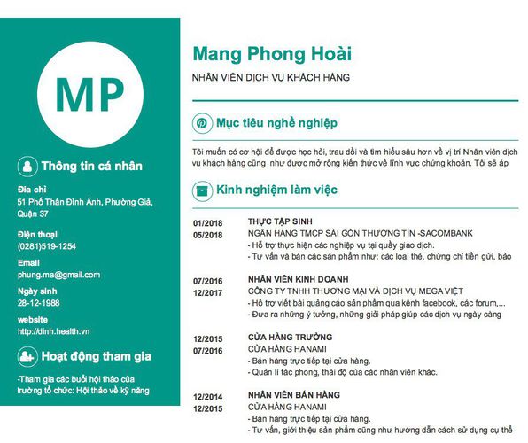 Mẫu CV NHÂN VIÊN DỊCH VỤ KHÁCH HÀNG