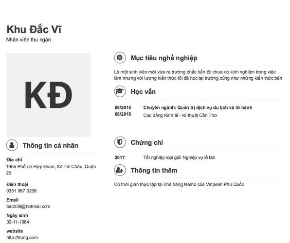Mẫu CV Nhân viên thu ngân