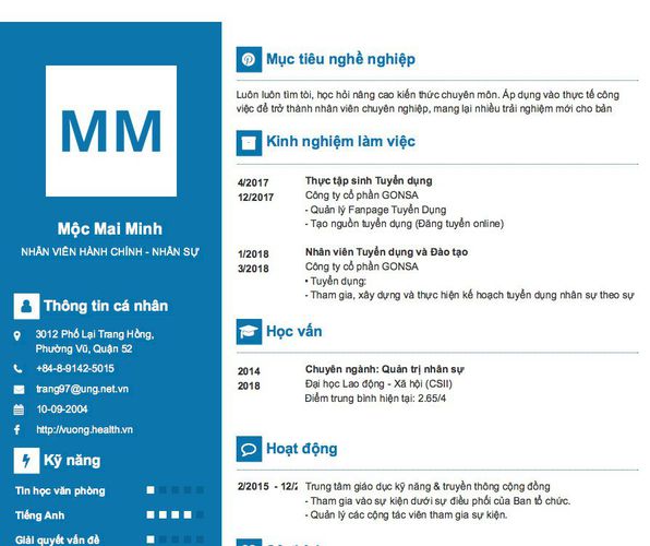 Mẫu CV NHÂN VIÊN HÀNH CHÍNH - NHÂN SỰ