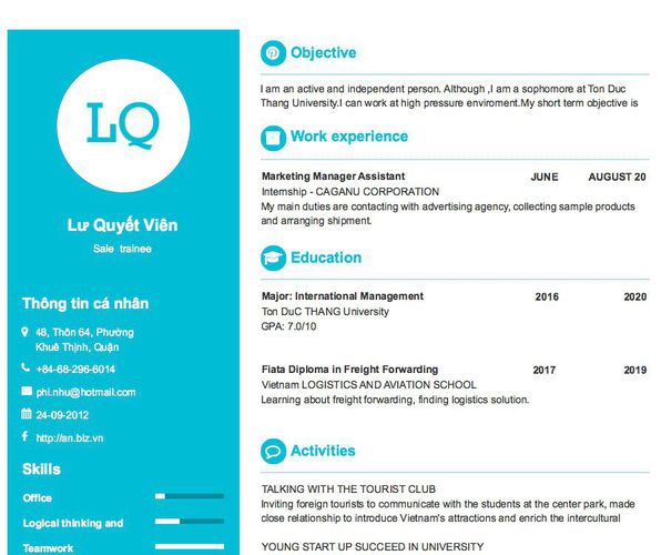 Mẫu CV Sale  trainee