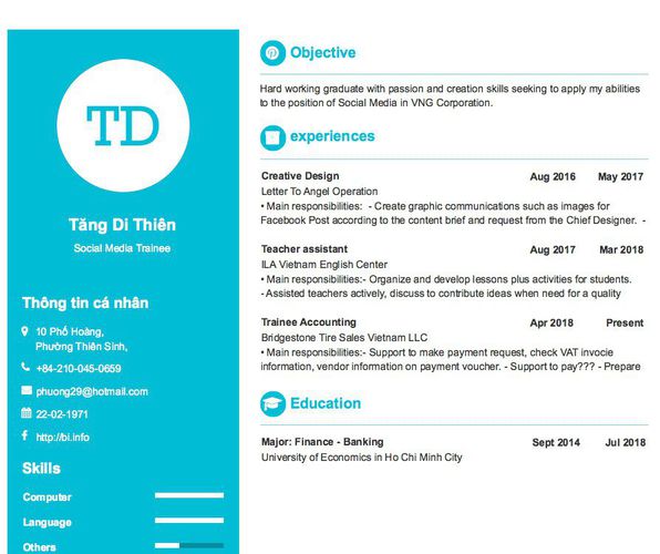 Mẫu CV Social Media Trainee