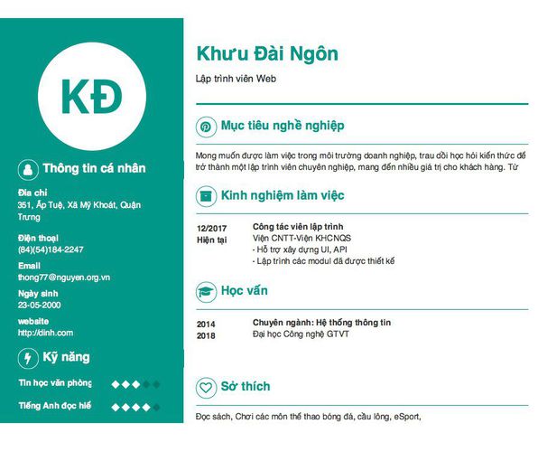 Mẫu CV Lập trình viên Web