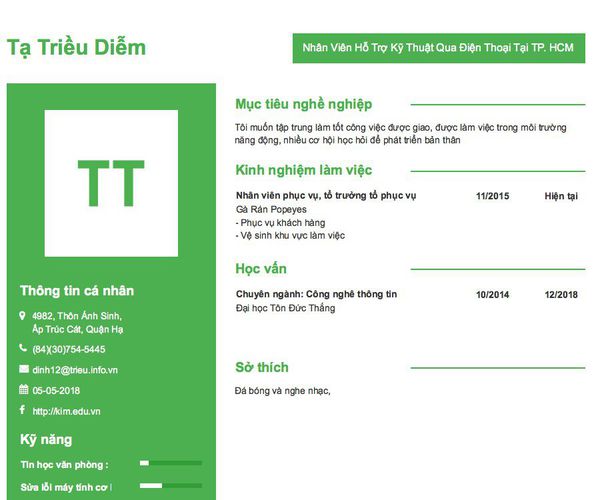 Gợi ý cách viết Mẫu CV tham khảo Nhân Viên Hỗ Trợ Kỹ Thuật Qua Điện Thoại Tại TP. HCM
