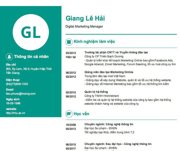 Mẫu CV Digital Marketing Manager