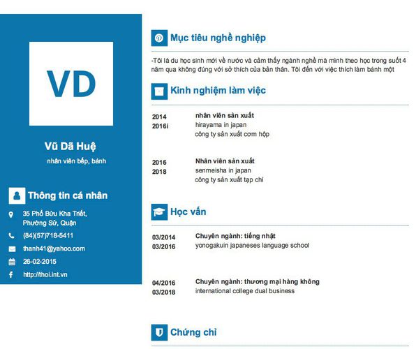 Mẫu CV        nhân viên bếp, bánh