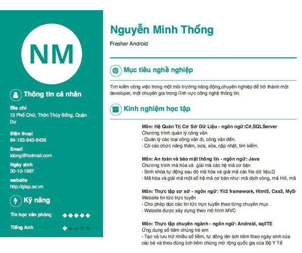 Mẫu CV Fresher Android