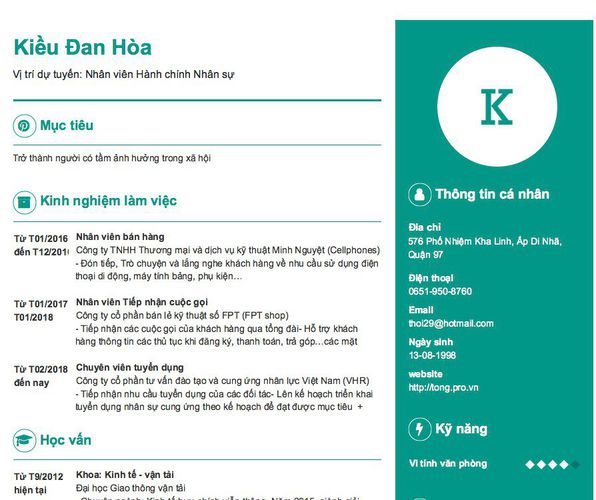 Gợi ý cách viết Mẫu CV tham khảo Vị trí dự tuyển: Nhân viên Hành chính Nhân sự