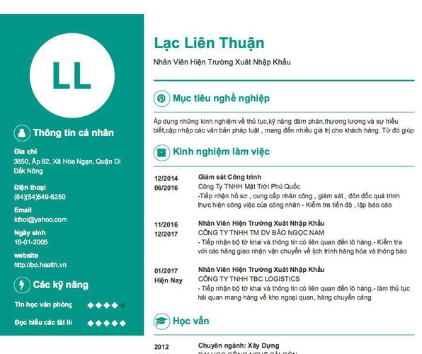 Mẫu CV Nhân Viên Hiện Trường Xuât Nhập Khẩu