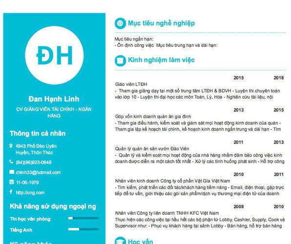 Gợi ý cách viết Mẫu CV tham khảo CV GIẢNG VIÊN TÀI CHÍNH - NGÂN HÀNG