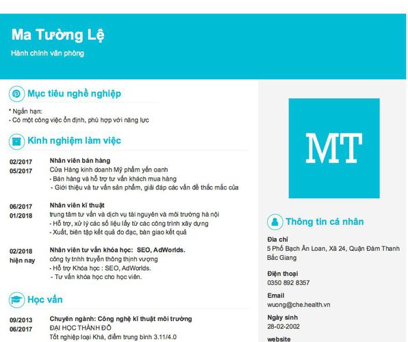 Mẫu CV Hành chính văn phòng