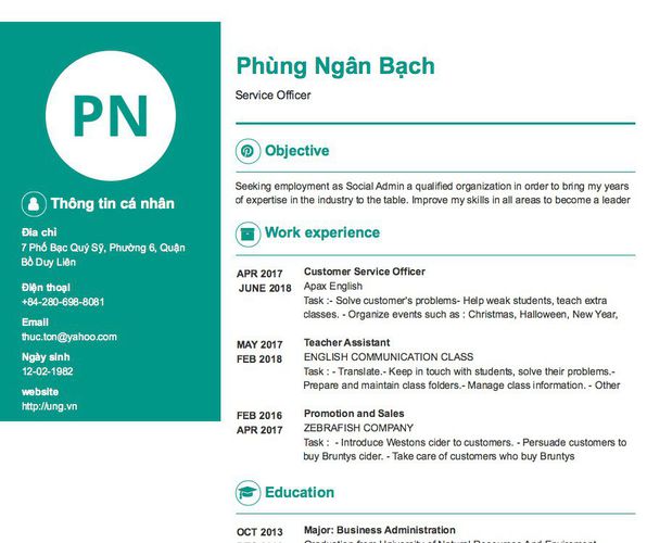 Mẫu CV Service Officer