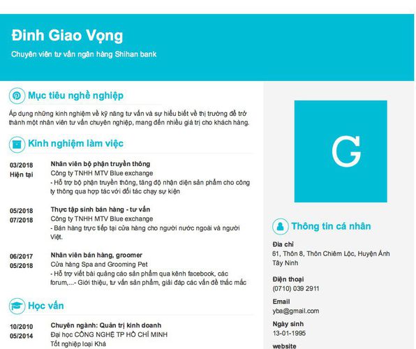 Gợi ý cách viết Mẫu CV tham khảo Chuyên viên tư vấn ngân hàng Shihan bank