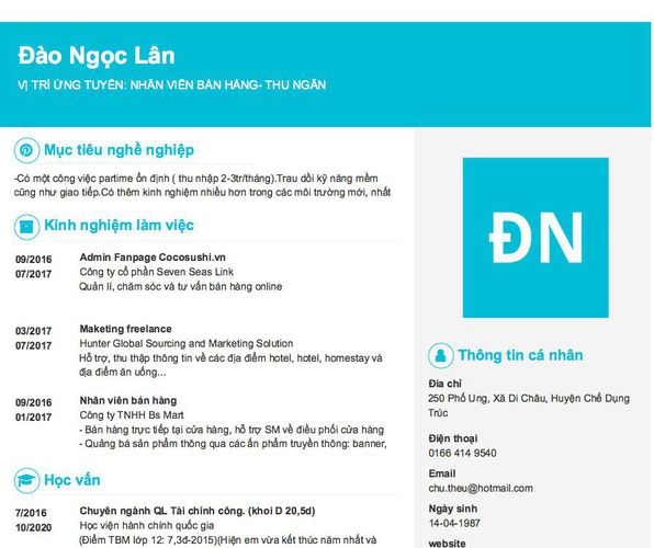 Gợi ý cách viết Mẫu CV tham khảo VỊ TRÍ ỨNG TUYỂN: NHÂN VIÊN BÁN HÀNG- THU NGÂN