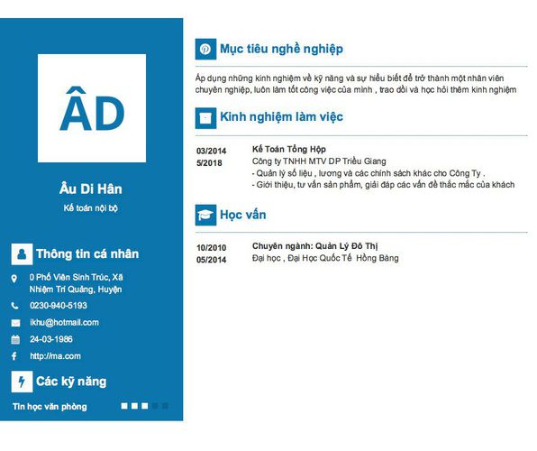 Mẫu CV Kế toán nội bộ
