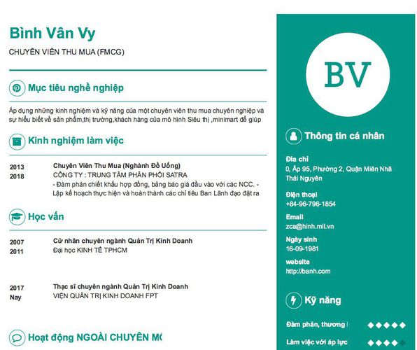 Gợi ý cách viết Mẫu CV tham khảo CHUYÊN VIÊN THU MUA (FMCG)