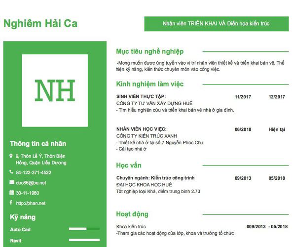 Gợi ý cách viết Mẫu CV tham khảo Nhân viên TRIỂN KHAI VÀ Diễn họa kiến trúc